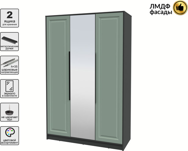 Изображение товара Шкаф Интерлиния Концепт КТ-Ш3з Деко (антрацит/мята)