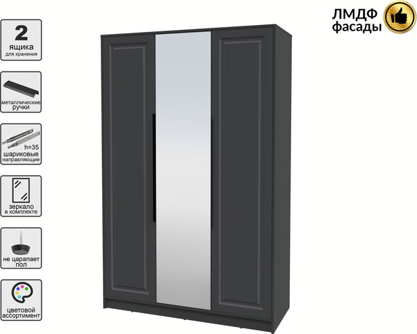 Изображение товара Шкаф Интерлиния Концепт КТ-Ш3з Деко (антрацит/пепел)