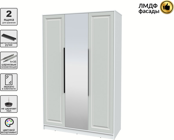 Изображение товара Шкаф Интерлиния  Концепт КТ-Ш3з Деко (белый платинум/грей)