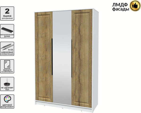 Изображение товара Шкаф Интерлиния Концепт КТ-Ш3з Деко (белый платинум/дуб вотан)