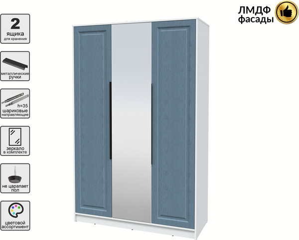 Изображение товара Шкаф Интерлиния Концепт КТ-Ш3з Деко (белый платинум/дуб лазурный)