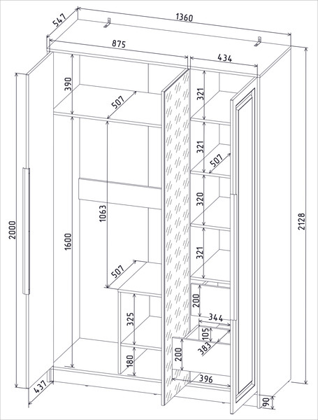 Изображение товара Шкаф Интерлиния Концепт КТ-Ш3з Деко (белый платинум/изумруд)
