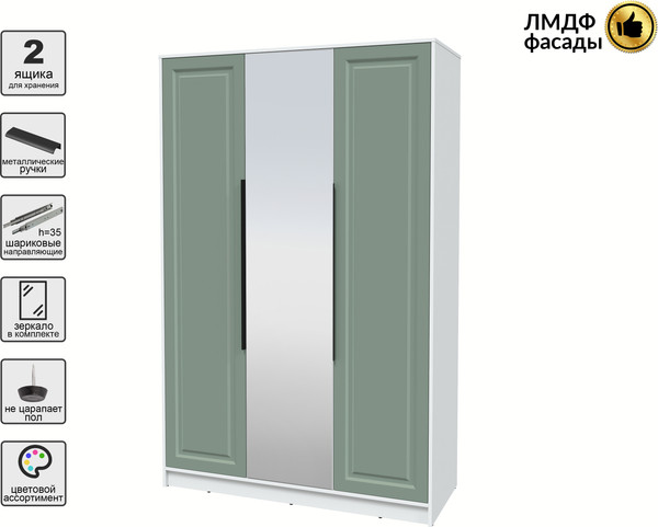 Изображение товара Шкаф Интерлиния Концепт КТ-Ш3з Деко (белый платинум/мята)