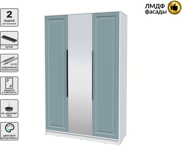 Изображение товара Шкаф Интерлиния  Концепт КТ-Ш3з Деко (белый платинум/океан)