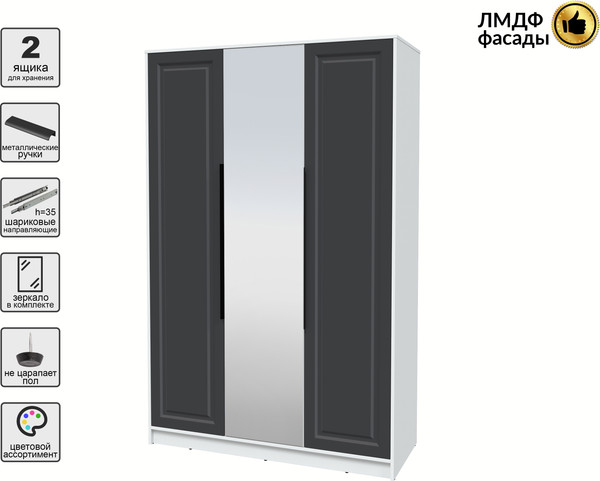 Изображение товара Шкаф Интерлиния Концепт КТ-Ш3з Деко (белый платинум/пепел)