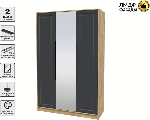 Изображение товара Шкаф Интерлиния Концепт КТ-Ш3з Деко (дуб золотой/пепел)