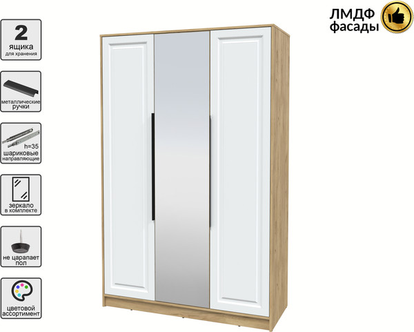 Изображение товара Шкаф Интерлиния Концепт КТ-Ш3з Деко (дуб золотой/белый)