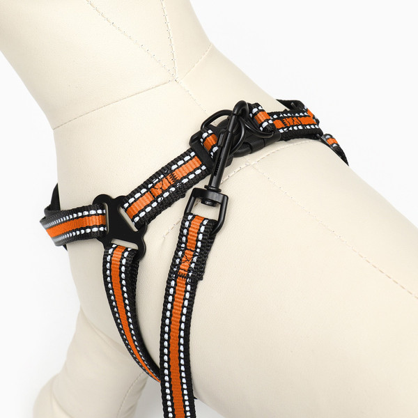 Изображение товара Шлея с поводком Sima-Land Светоотражающий / 9458997 (р.M, оранжевый)