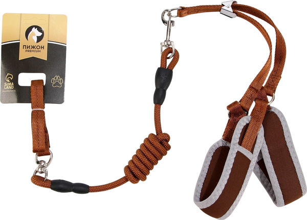 Изображение товара Шлея с поводком Sima-Land 7149012 (р.M, коричневый)