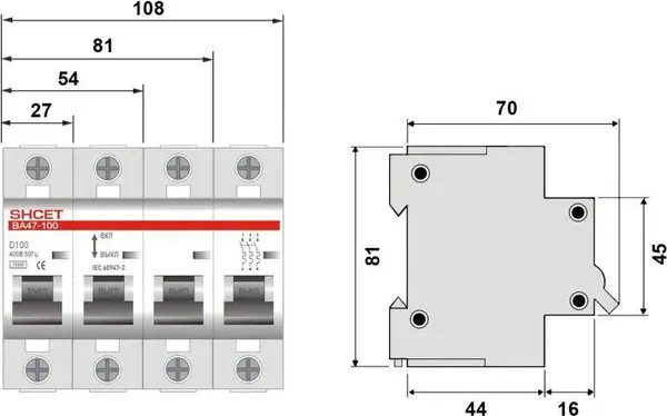 Изображение товара Выключатель автоматический SHCET 47-100 2Р 80А (10kA) хар.С / S0000253