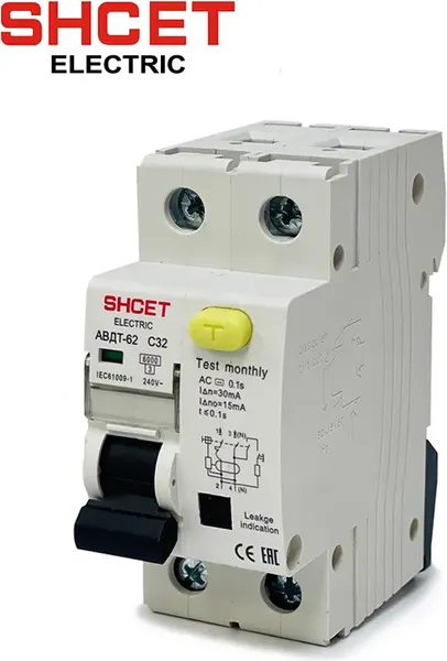 Изображение товара Дифференциальный автомат SHCET АВДТ62 1Р+N 40А 30мА (6кА) тип АС / S0003312