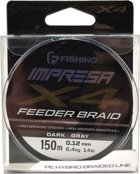 Изображение товара Леска плетеная F-Fishing Impresa Braid PE X4 Feeder 150м Dark Grey 0.12мм / FIMB1504-012