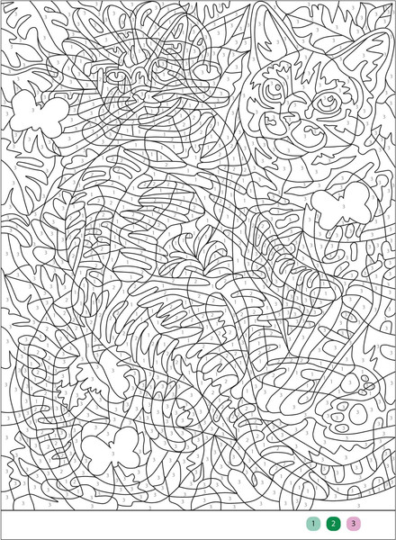 Изображение товара Раскраска-антистресс Мозаика-Синтез Цветовой код. Раскрась по номерам. Коты и кошки, мягкая обложка (МС14601)