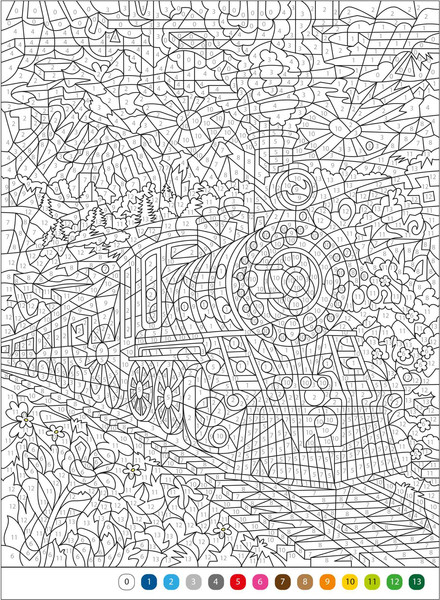 Изображение товара Раскраска-антистресс Мозаика-Синтез Цветовой код. Раскрась по номерам. Транспорт, мягкая обложка (МС14599)