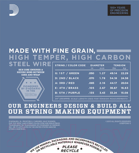 Изображение товара Струны для бас-гитары D'Addario EPS-160-5