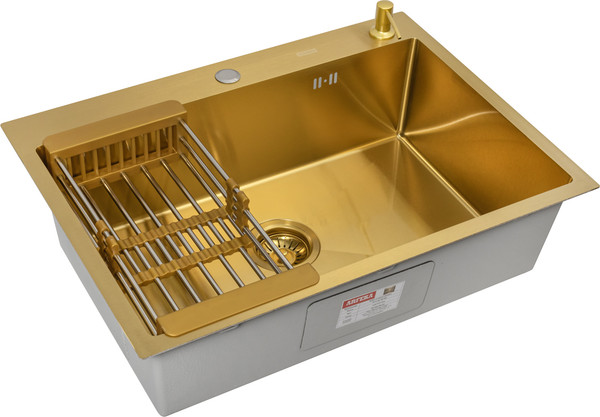 Изображение товара Мойка кухонная Arfeka ECO AR 70x50+ CL AR+DS AR (золото, с дозатором и коландером)