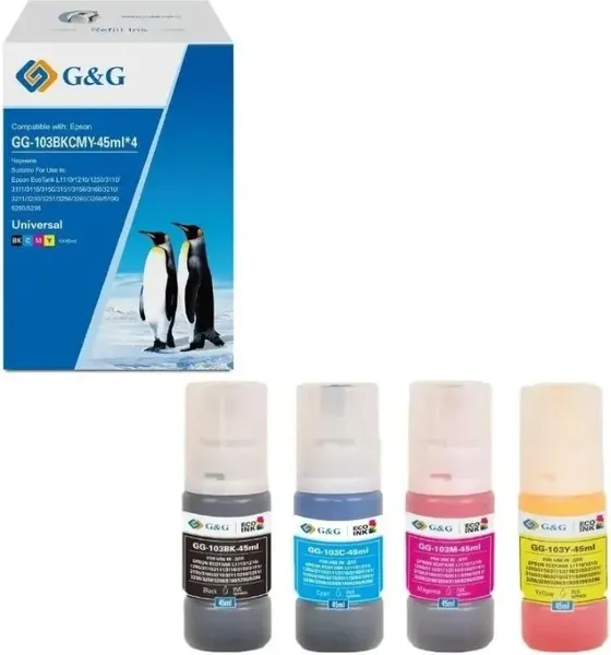 Изображение товара Комплект контейнеров с чернилами G&G GG-103BKCMY-45MLx4