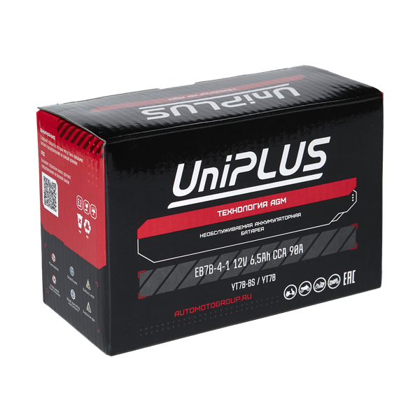 Изображение товара Мотоаккумулятор UniPLUS HP 6.5 Ah (1) 90A YT7B-BS / EB7B-4-1 (6.5А/ч)