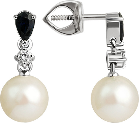 Изображение товара Серьги из белого золота Кристалл CM03700226773 (с бриллиантами, жемчугом и сапфирами)