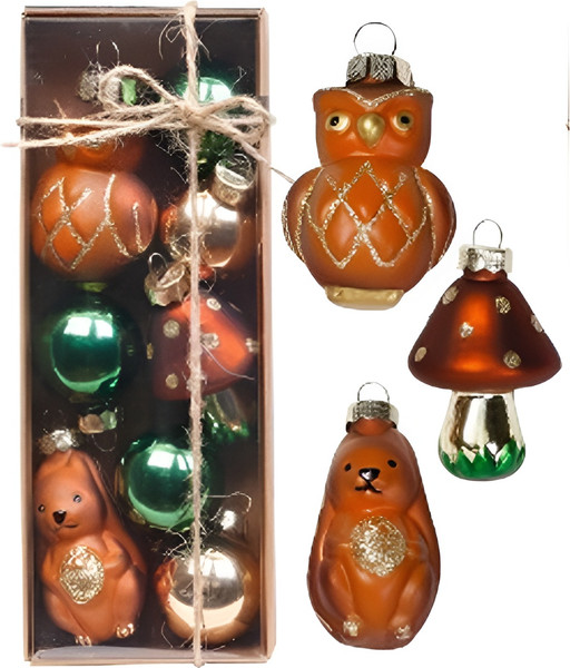 Изображение товара Набор елочных игрушек Inge's Christmas Glass miniatures Сова, заяц, мухомор / 66356P003_1