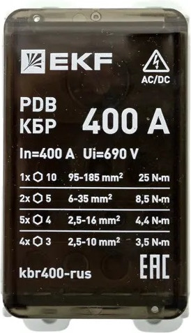 Изображение товара Распределительный блок на DIN-рейку EKF PROxima КБР 400A / kbr400-rus