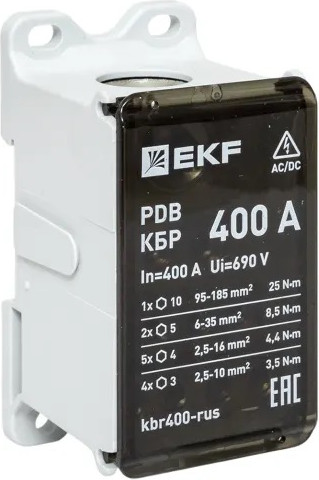 Изображение товара Распределительный блок на DIN-рейку EKF PROxima КБР 400A / kbr400-rus