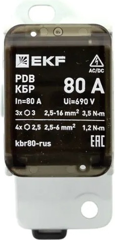 Изображение товара Распределительный блок на DIN-рейку EKF КБР 80A / kbr80-rus