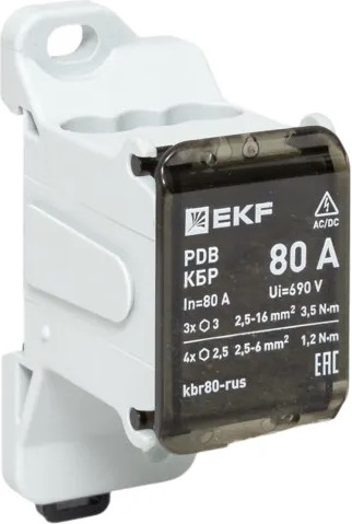 Изображение товара Распределительный блок на DIN-рейку EKF КБР 80A / kbr80-rus