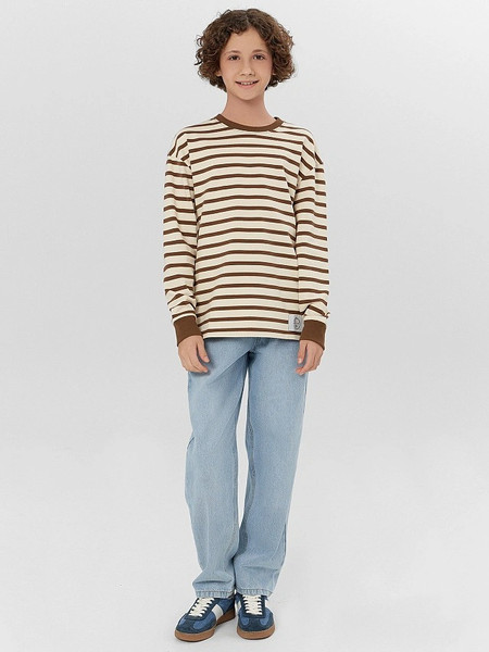 Изображение товара Лонгслив детский Mark Formelle 123434/1 (р.164-84, молочно-коричневая полоска)