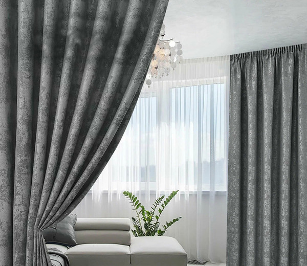 Изображение товара Комплект штор Soft Lines Мрамор 1828-9 200x250 (2шт, темно-серый)