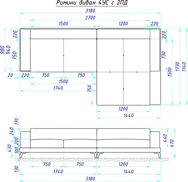Изображение товара Диван угловой Домовой Римини Ри-4УСнр   (JH3565-17 Lord 22 Black)