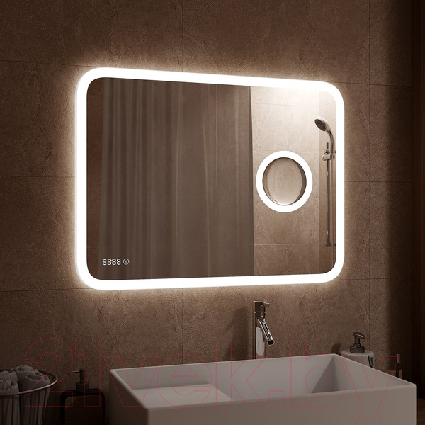 Изображение товара Зеркало Континент Bliss Led 80x60 (с увеличительным зеркалом и часами)