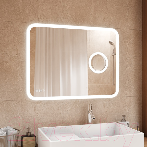 Изображение товара Зеркало Континент Bliss Led 80x60 (с увеличительным зеркалом и часами)