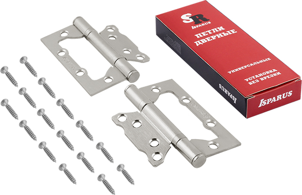 Изображение товара Комплект петель дверных Нора-М Isparus накладная универсальная 800-4" FHP 100х74х2.5 (матовый никель, без колп)