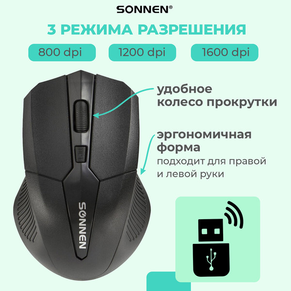 Изображение товара Комплект клавиатура и мышь Sonnen K-648 / 513208 (черный)