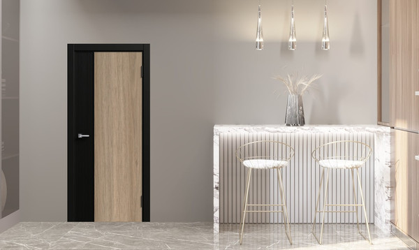 Изображение товара Дверь межкомнатная Geometrica PM 1 ДГ 80x200 ABS  (стронг черный/шампань/черный с 2-х сторон)