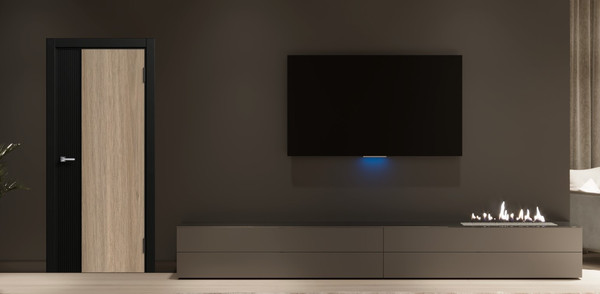 Изображение товара Дверь межкомнатная Geometrica PM 1 ДГ 80x200 ABS  (стронг черный/шампань/черный с 2-х сторон)