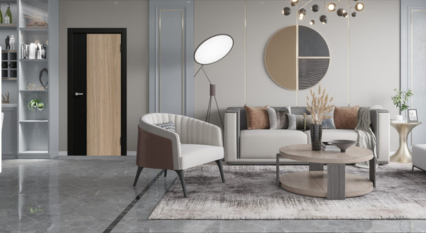 Изображение товара Дверь межкомнатная Geometrica PM 1 ДГ 80x200 ABS  (стронг черный/шампань/черный с 2-х сторон)