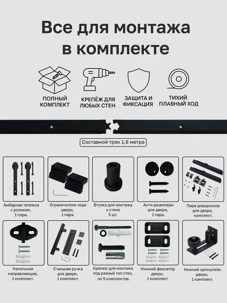 Изображение товара Комплект фурнитуры для раздвижных дверей Asvik 6PSG/Superfull/1.6