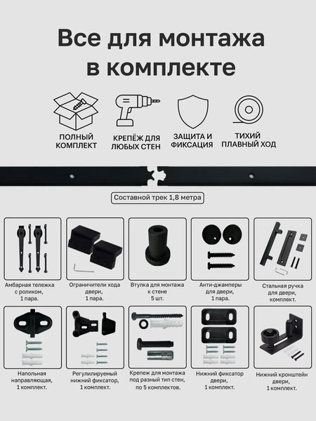 Изображение товара Комплект фурнитуры для раздвижных дверей Asvik 2PSG/Full/1.8