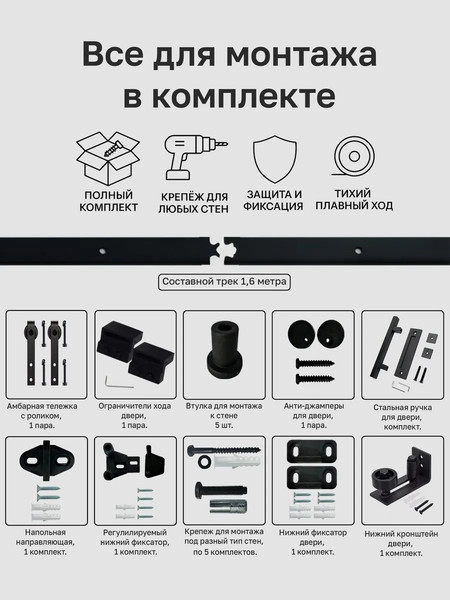 Изображение товара Комплект фурнитуры для раздвижных дверей Asvik 1PSG/Full/1.6