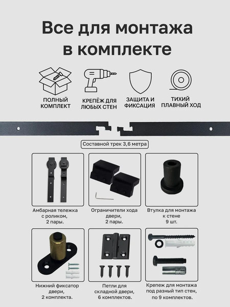 Изображение товара Комплект фурнитуры для складных дверей Asvik BDHB11SPDBL3.6