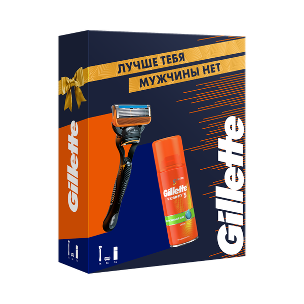 Изображение товара Набор для бритья Gillette Fusion Станок+1 кассета+Гель д/бритья д/чувствит. кожи с алоэ (75мл)