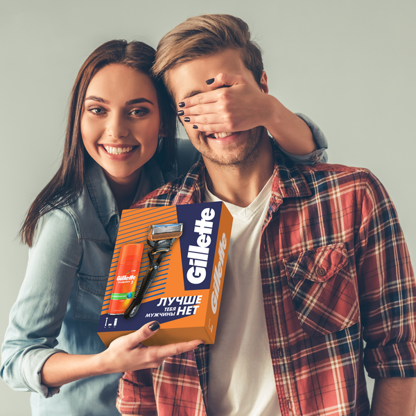 Изображение товара Набор для бритья Gillette Fusion Станок+1 кассета+Гель д/бритья д/чувствит. кожи с алоэ (75мл)