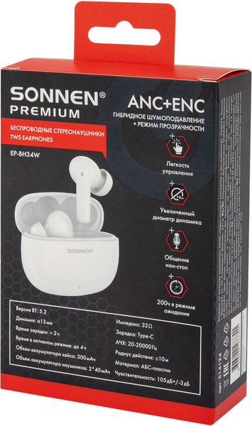 Изображение товара Беспроводные наушники Sonnen Premium EP-BH34W / 514124 (белый)