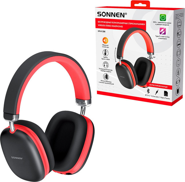 Изображение товара Беспроводные наушники Sonnen HP-B12BR / 514128 (черный/коралловый)