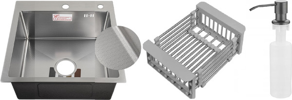 Изображение товара Мойка кухонная Schtoff Best Decor Silver 5550  KR-1 Grey SD-1 Silver (с коландером и дозатором)