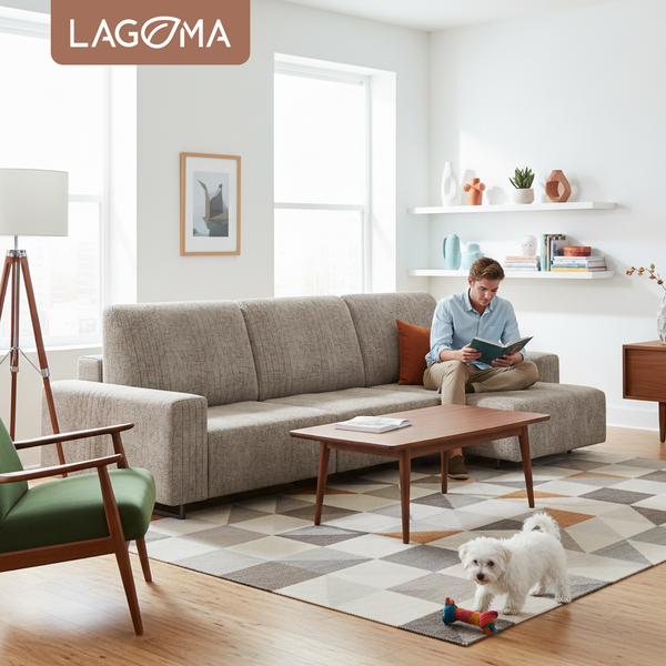 Изображение товара Диван угловой LAGOMA Селкеа ШП 1000 + 1000 + оттоманка левый (Elle Russo/черный муар)