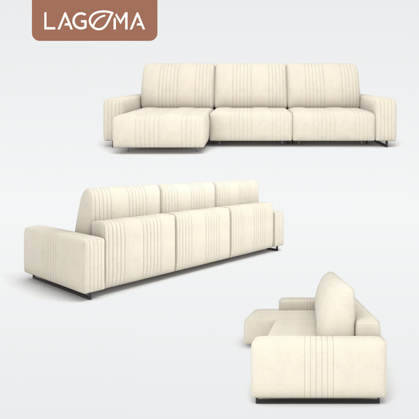 Изображение товара Диван угловой LAGOMA Селкеа ШП 1000 + 1000 + оттоманка левый (Elle Blonde/черный муар)