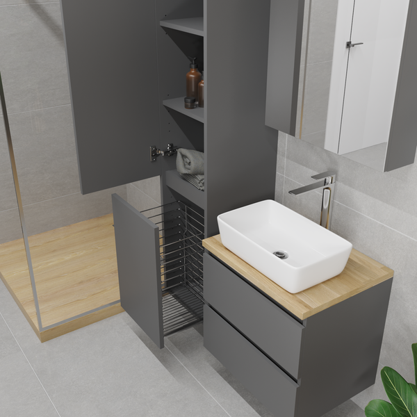 Изображение товара Шкаф-пенал для ванной Lauter Mia 40 с корзиной для белья (навесной, графит)